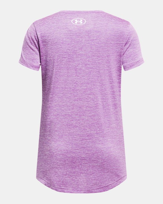 Girls' UA Tech™ Twist Big Logo Short Sleeve in Purple image number 1